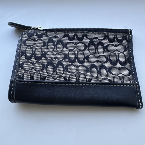 Vintage Y2K Coach Black Gray Signature Monogram Card ID Leather Trim Wallet - Picture 1 of 11